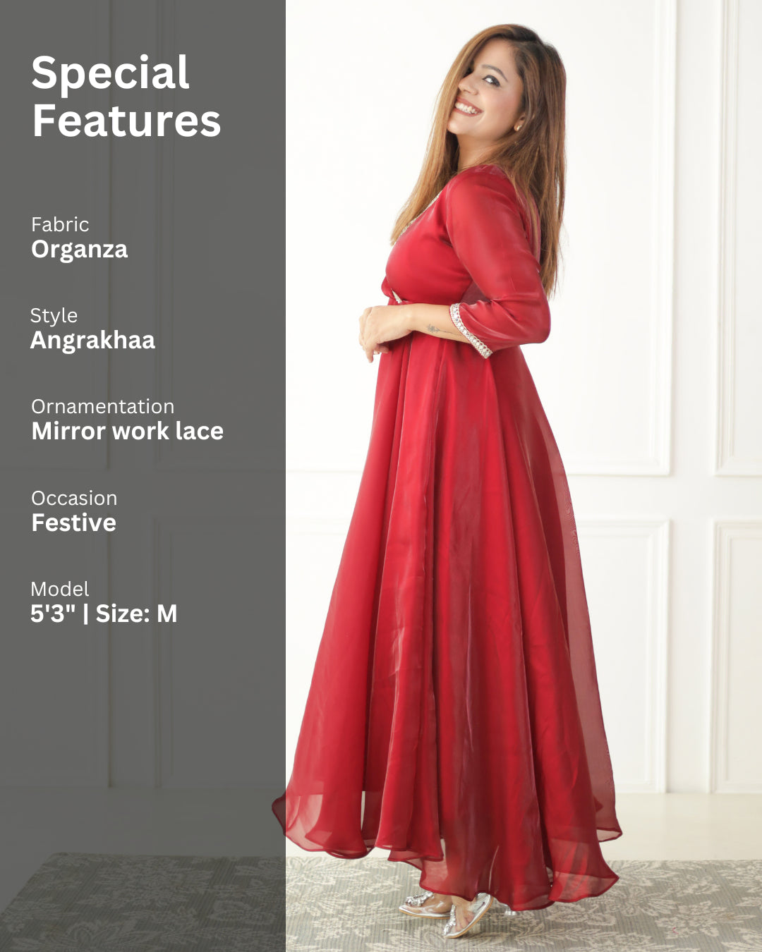 Luxe Ruby Red Organza Angrakha Kurta