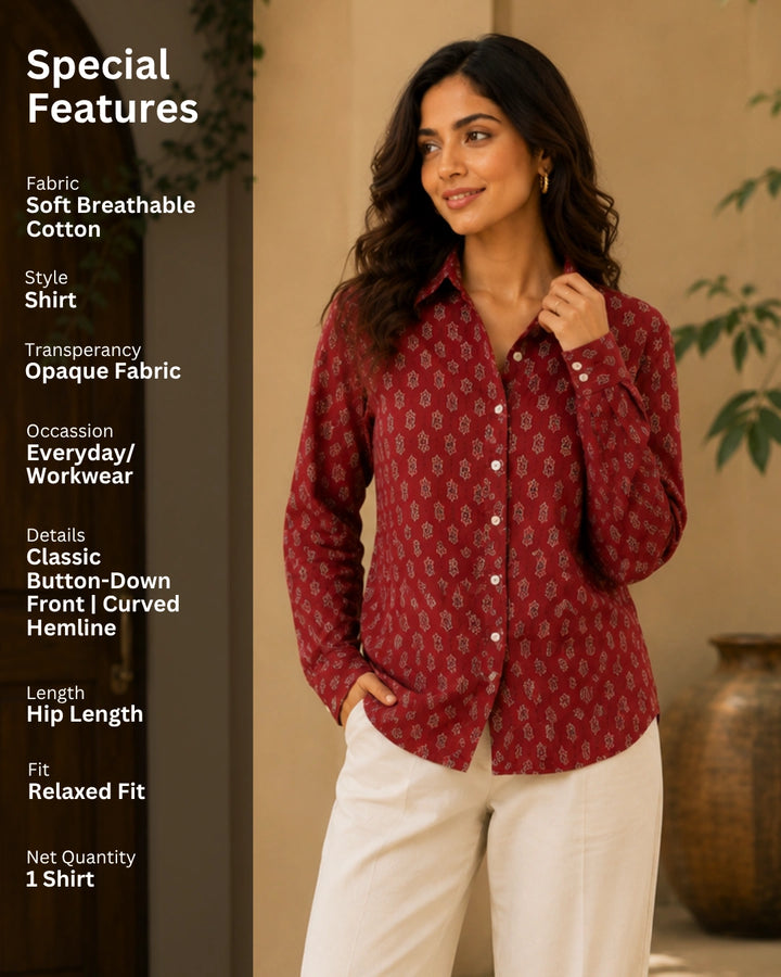 Ruby Bloom Printed Cotton Shirt For Women's