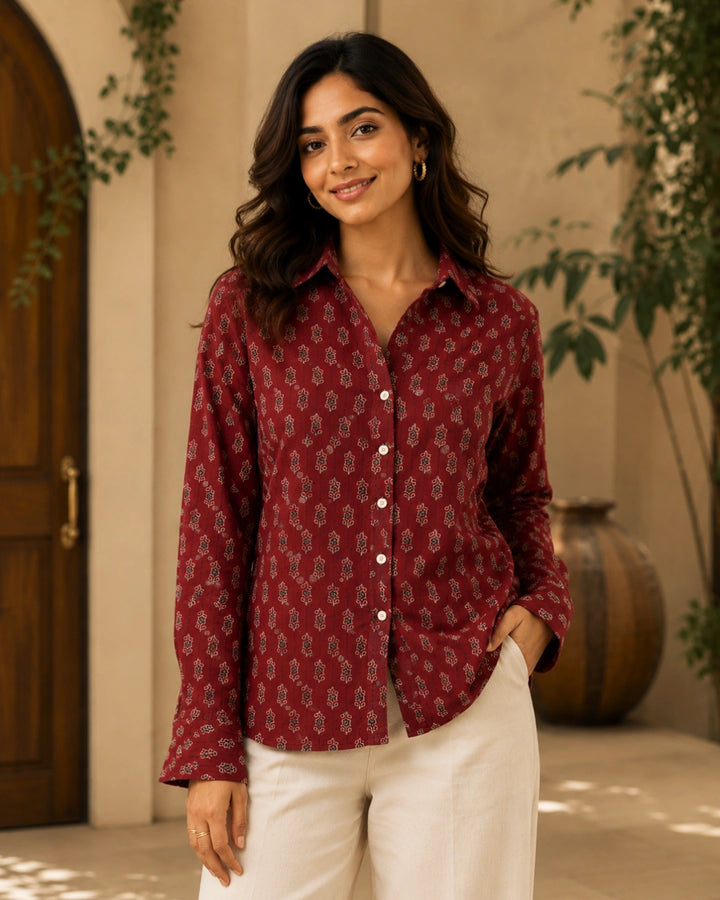 Ruby Bloom Printed Cotton Shirt For Women's