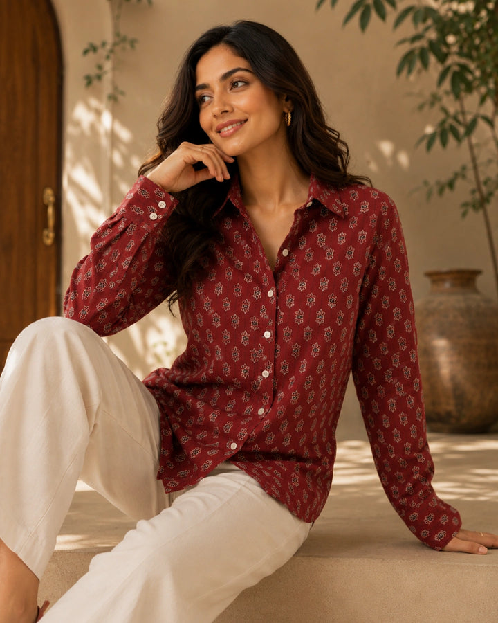Ruby Bloom Printed Cotton Shirt For Women's