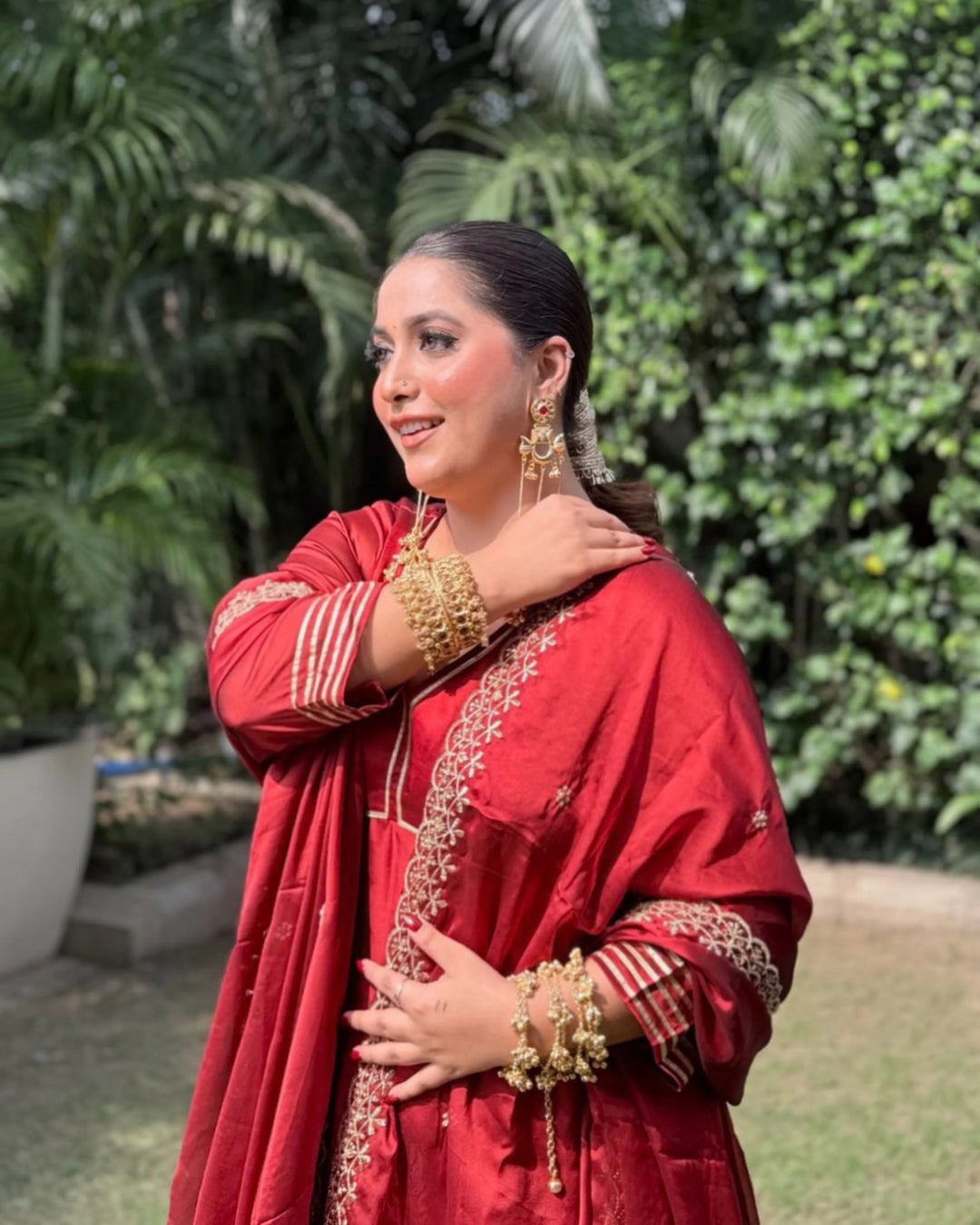 Ruhani Red Anarkali Suit with Dupatta - Set of 3