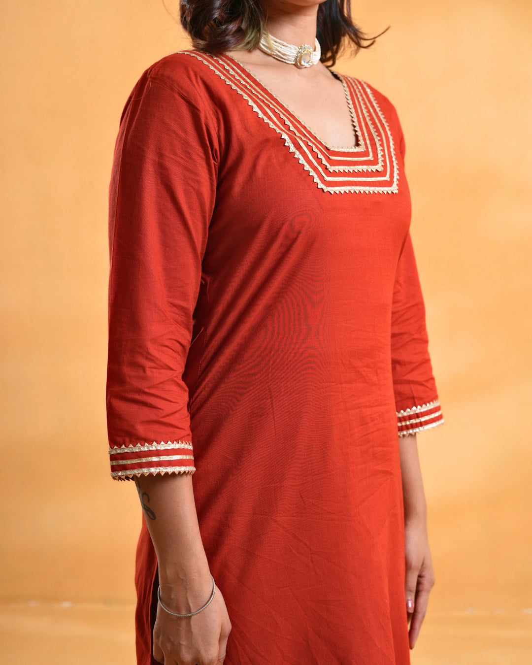 Ruhaani Rust Cotton Suit For Women - Set of 3