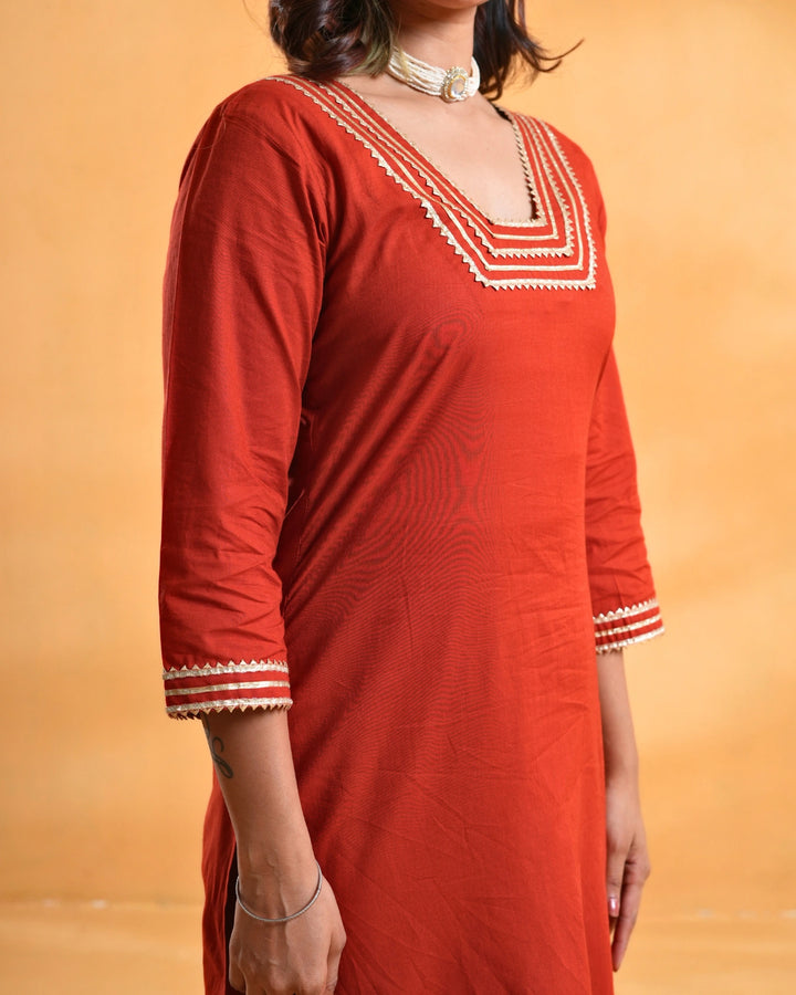 Ruhaani Rust Cotton Suit For Women - Set of 3