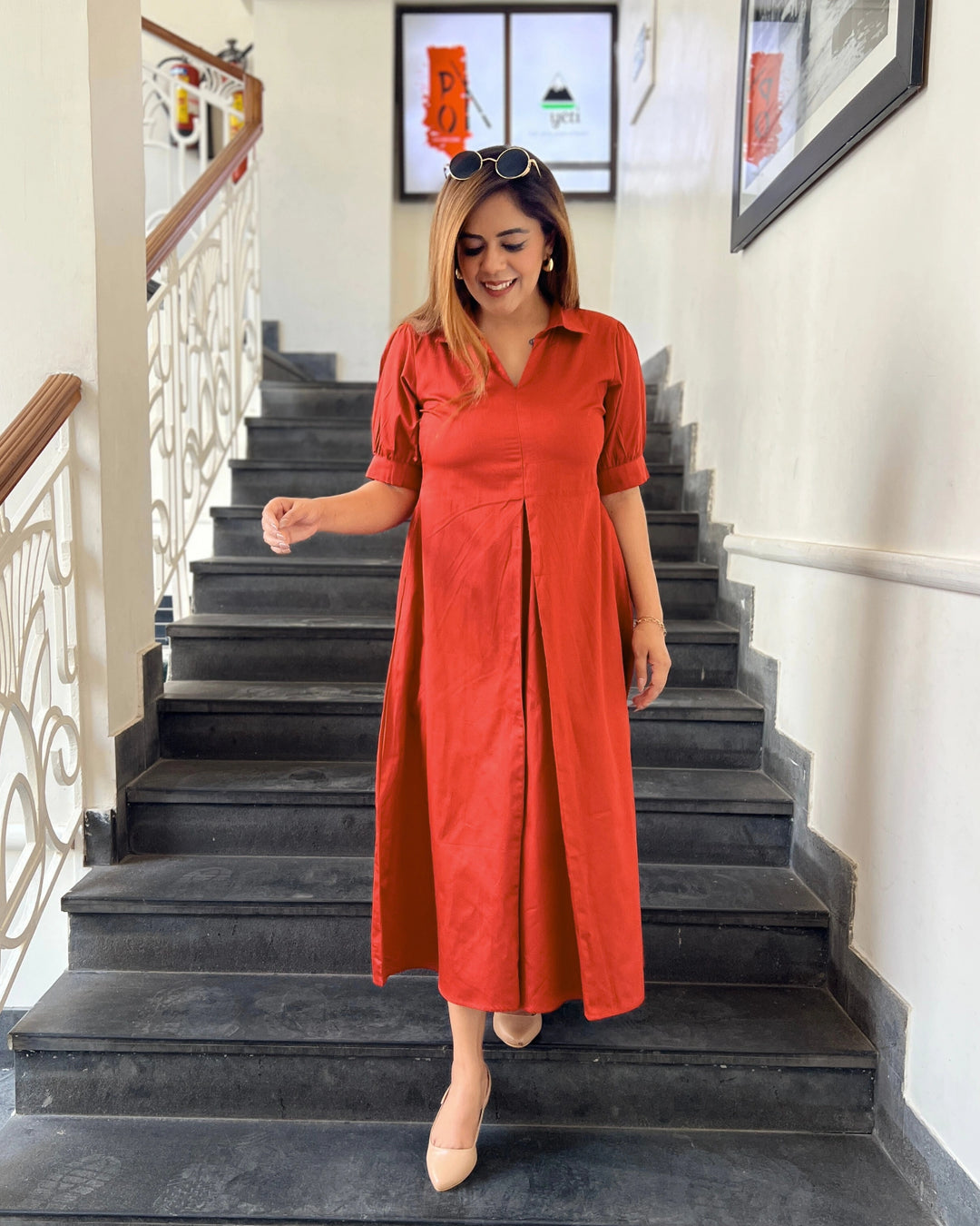 rust cotton dress Livvy 100% Cotton Maxi Dress in Rust Brown