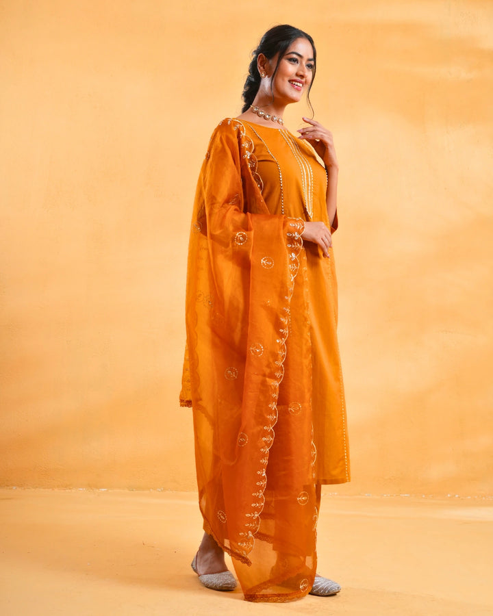 Mustard Yellow Cotton Suit For Women - Set of 3