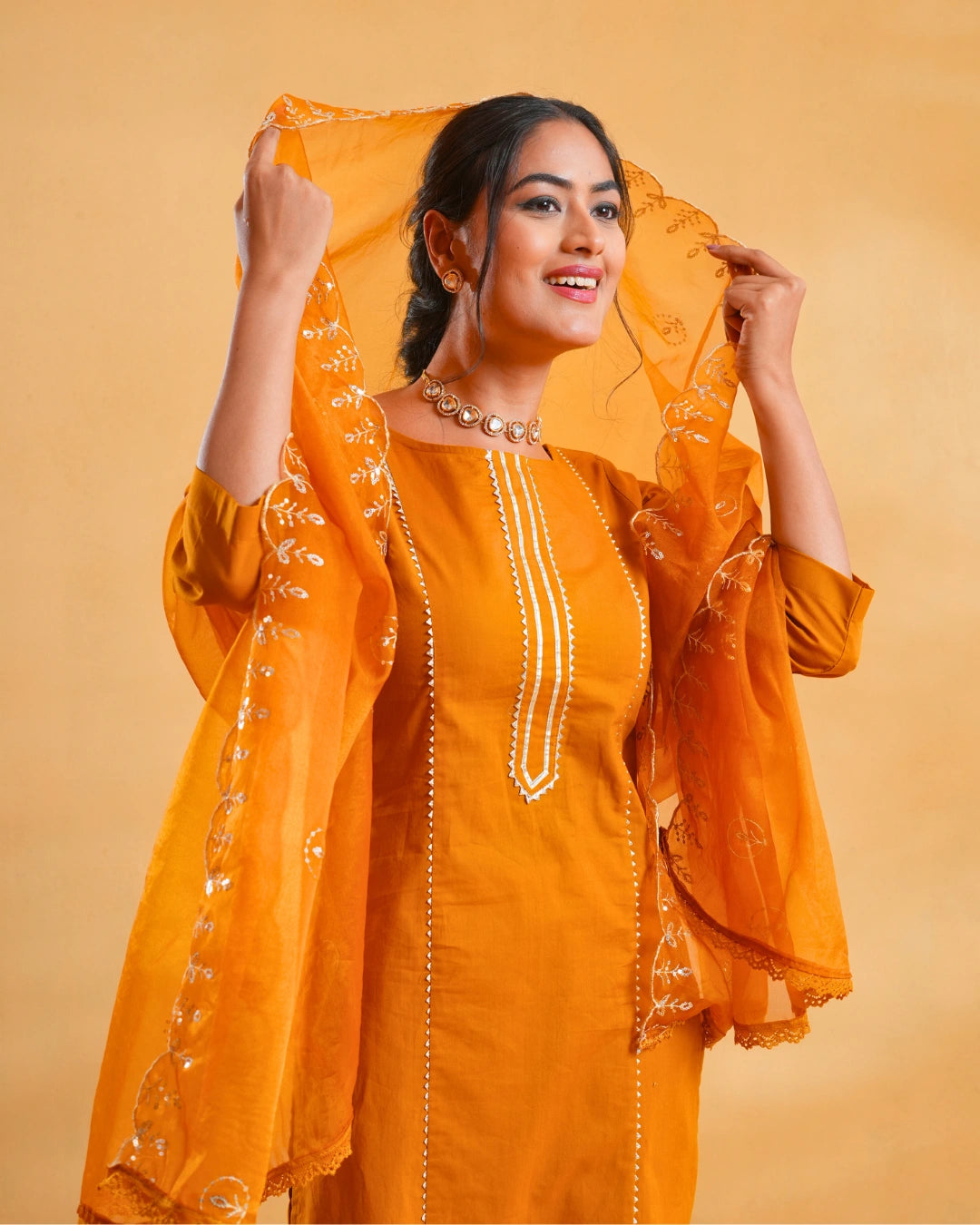 Mustard Yellow Cotton Suit For Women - Set of 3