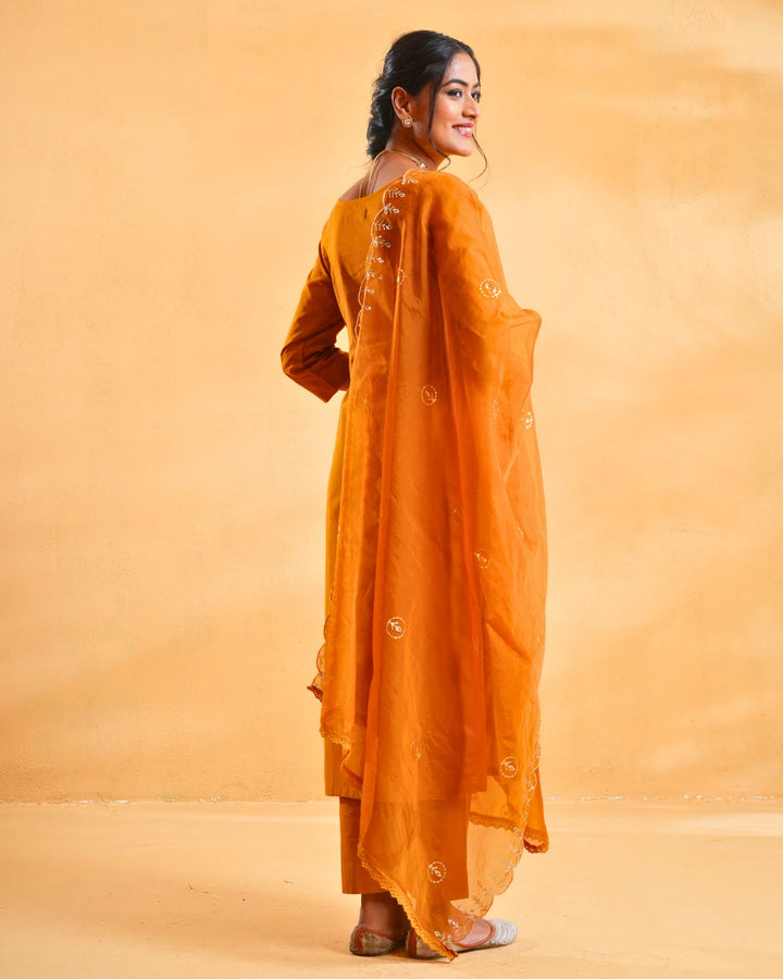 Mustard Yellow Cotton Suit For Women - Set of 3