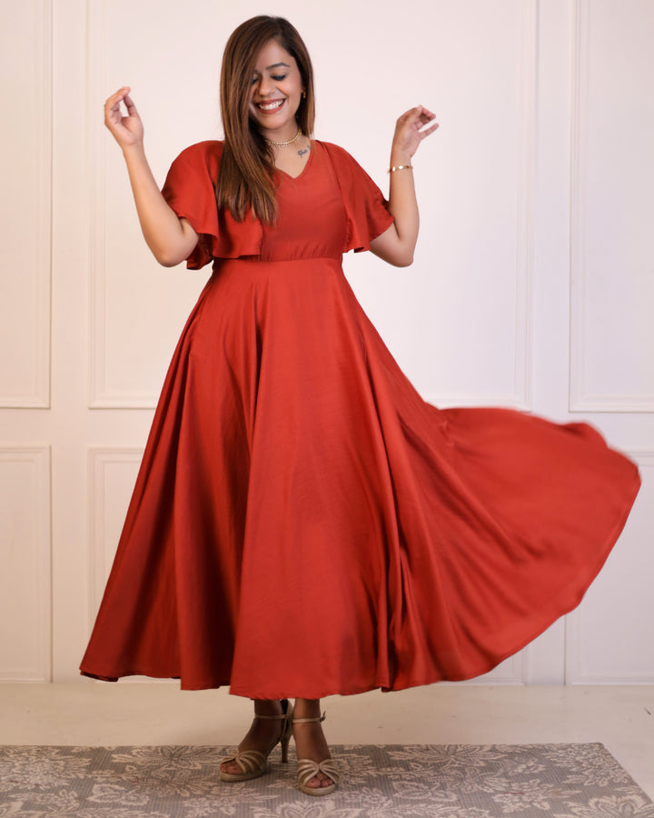 Rustic Orange Frill and Flare Dress