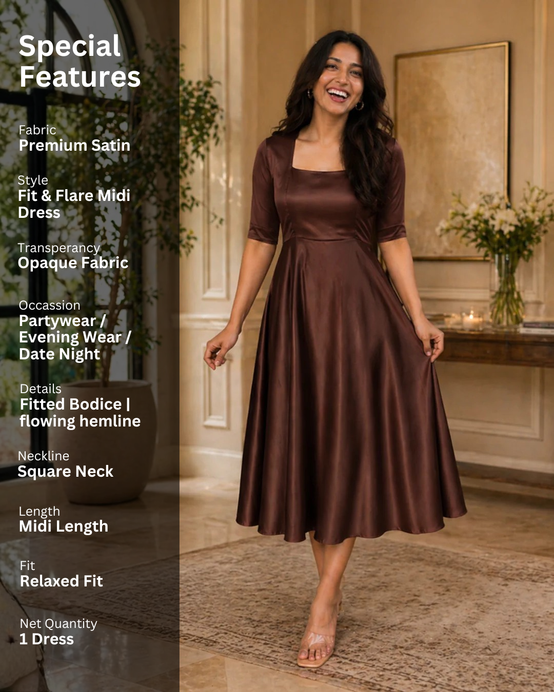 Araku Brown Flared Midi Dress for Women