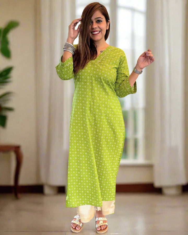 Sap Green Straight Cotton Kurta