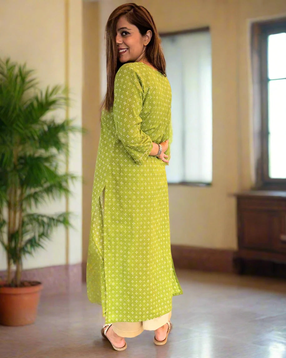 Sap Green Straight Cotton Kurta