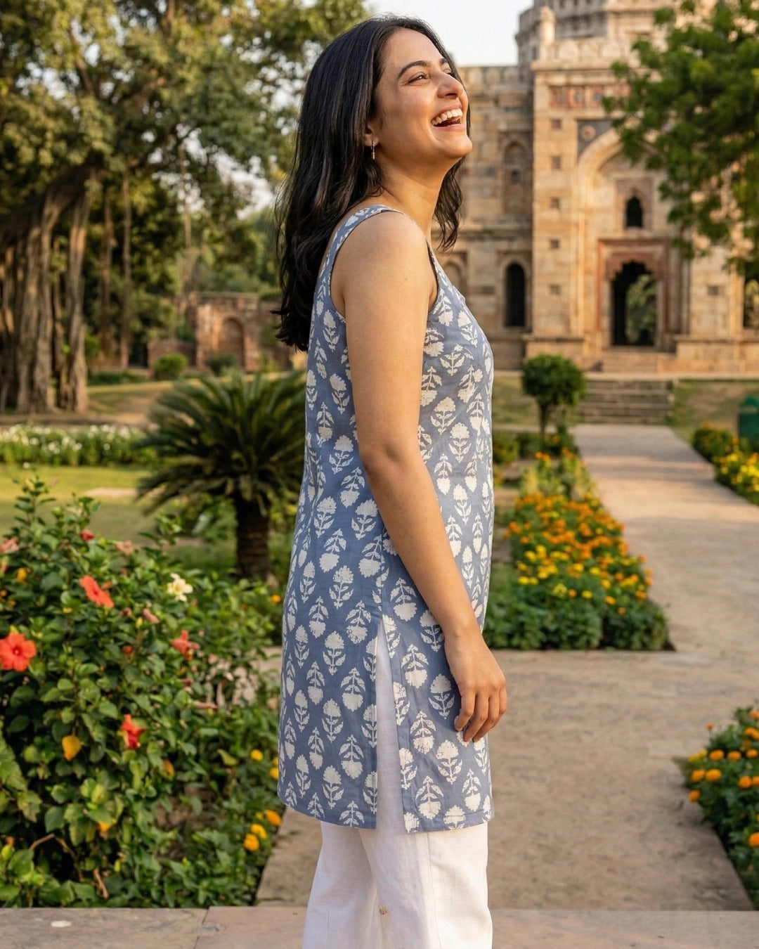 Soft Yellow Roses Sleeveless Women's Short Kurti