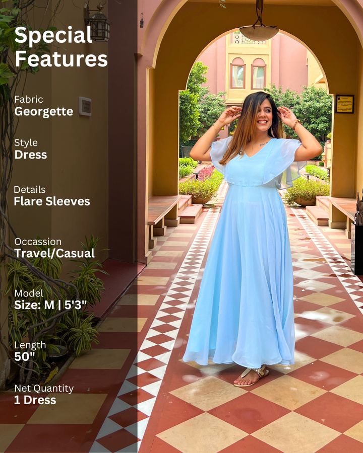 Sky Blue Georgette Maxi Dress for Women