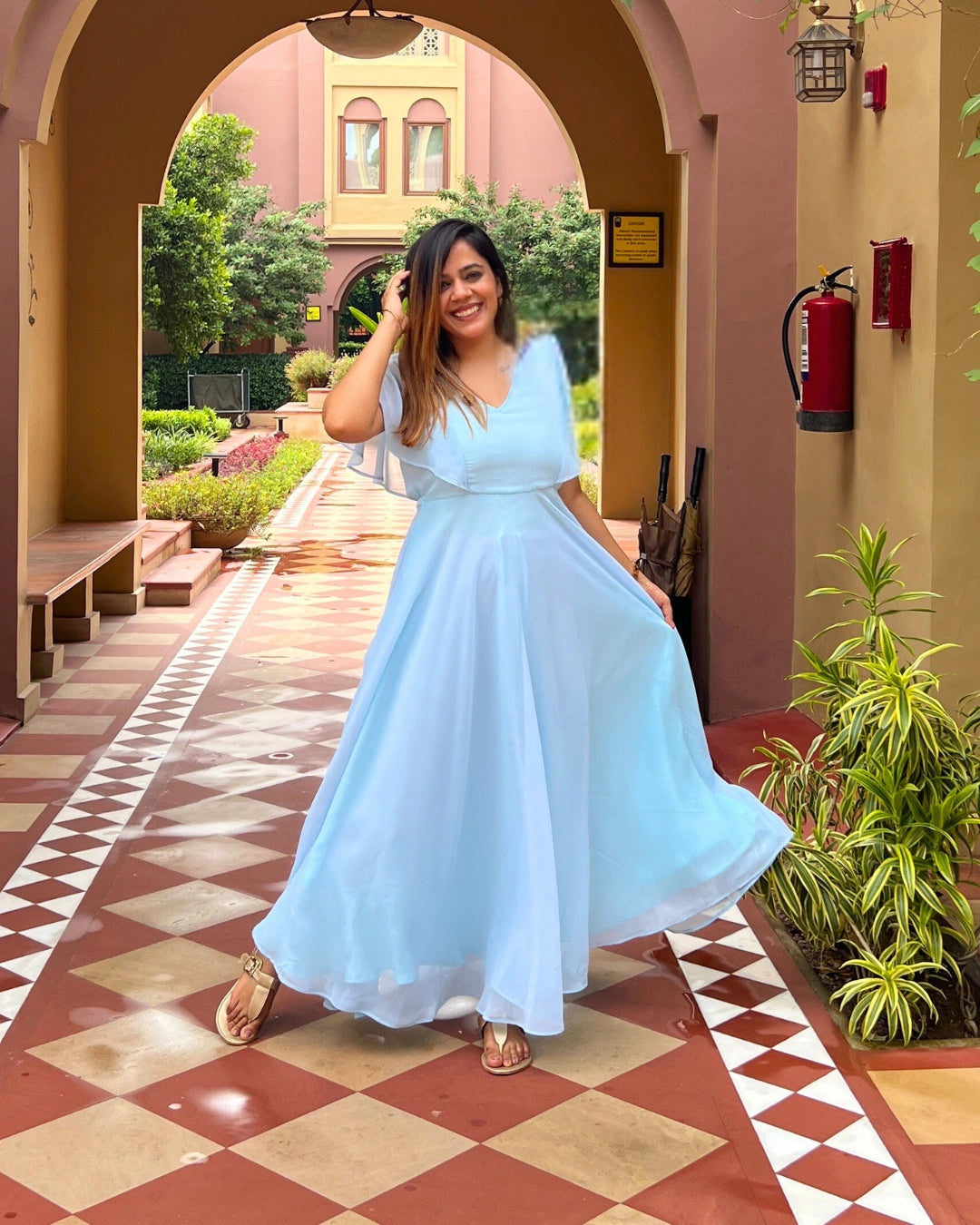 Sky Blue Georgette Maxi Dress for Women – The Svaya