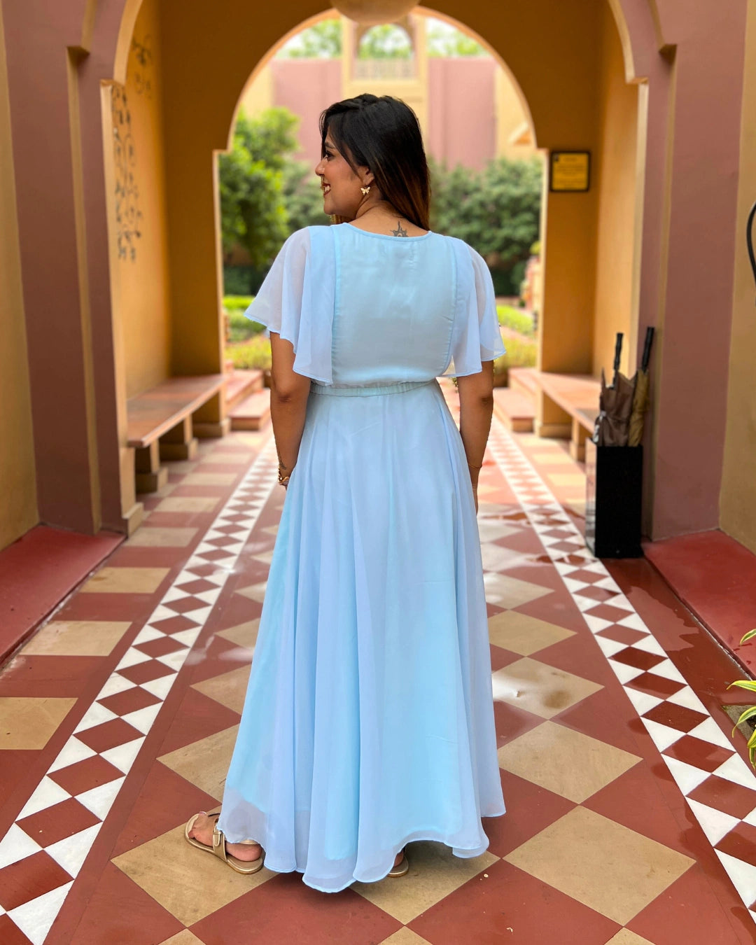 Sky Blue Georgette Maxi Dress for Women – The Svaya