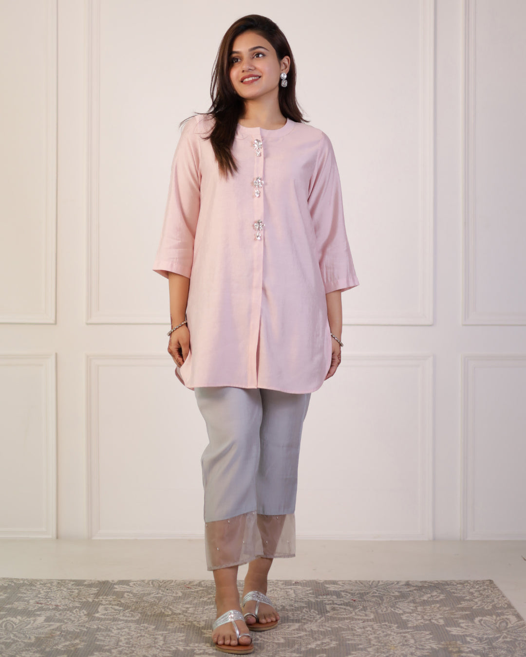 Soft Pink Solid Embellished Shirt