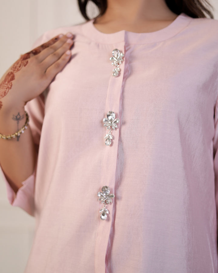 Soft Pink Solid Embellished Shirt