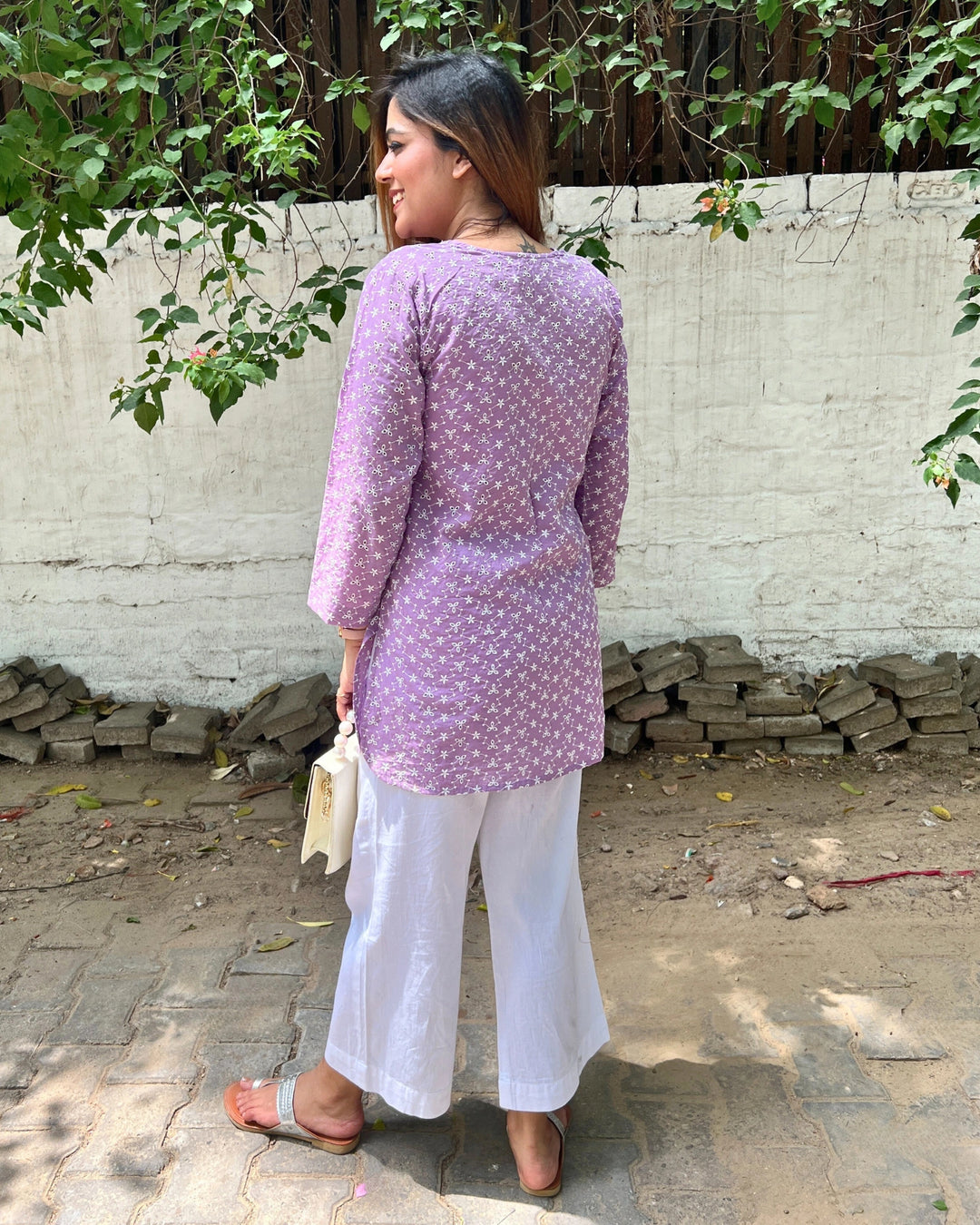 Soft Lavender Embroidered Cotton Shirt For Women