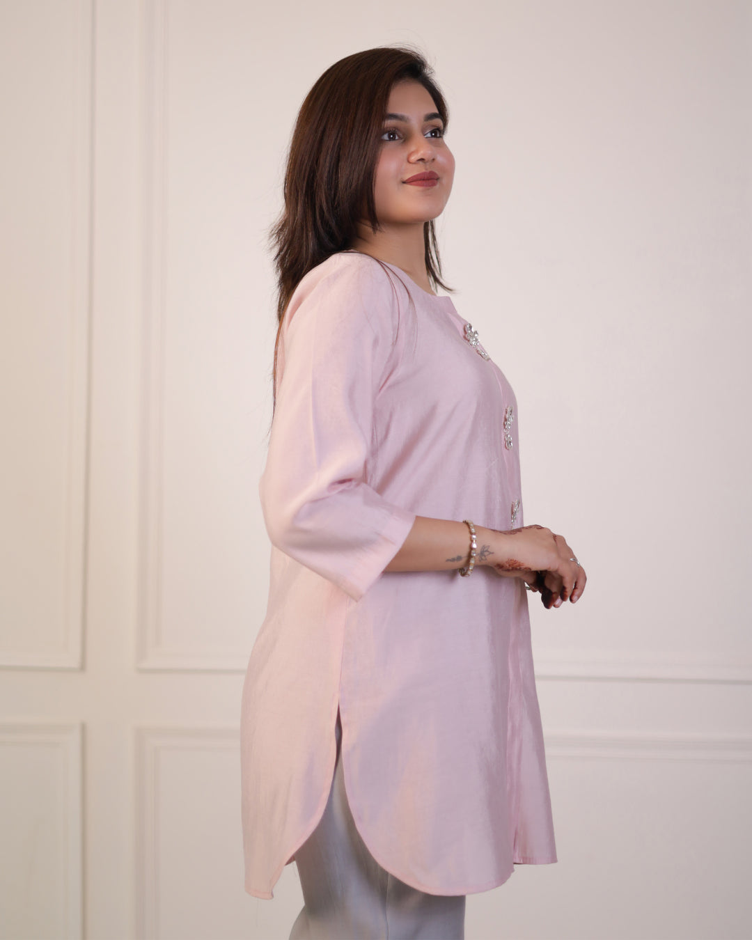 Soft Pink Solid Embellished Shirt