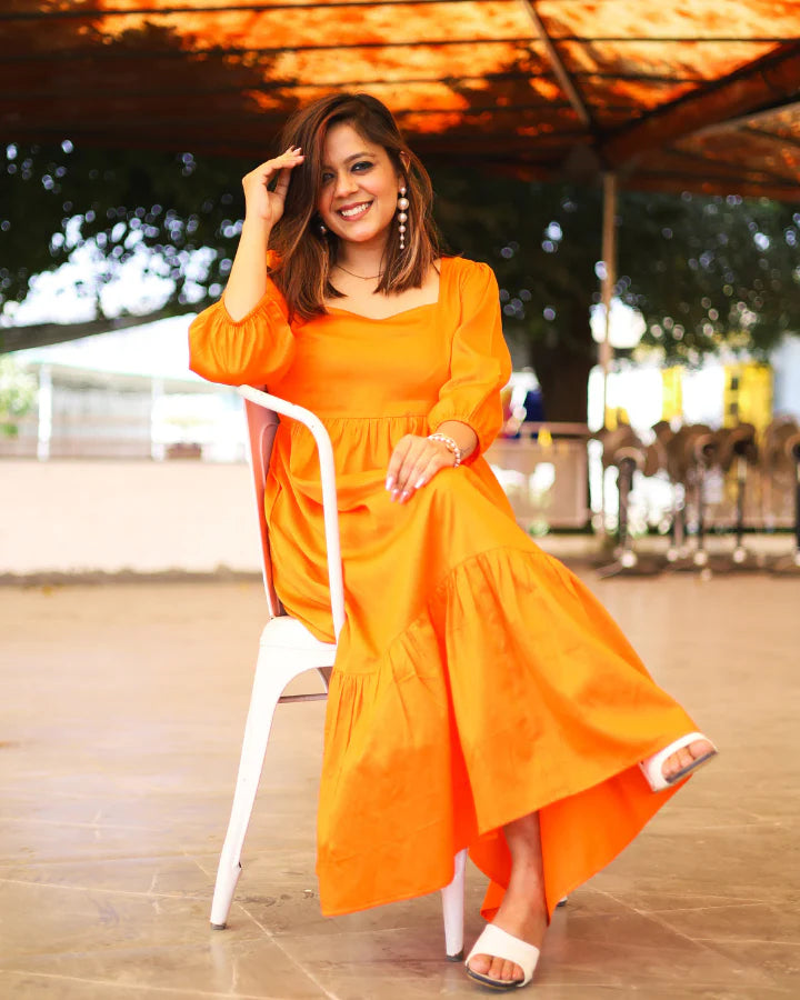 Spanish Orange Tiered Midi Dress