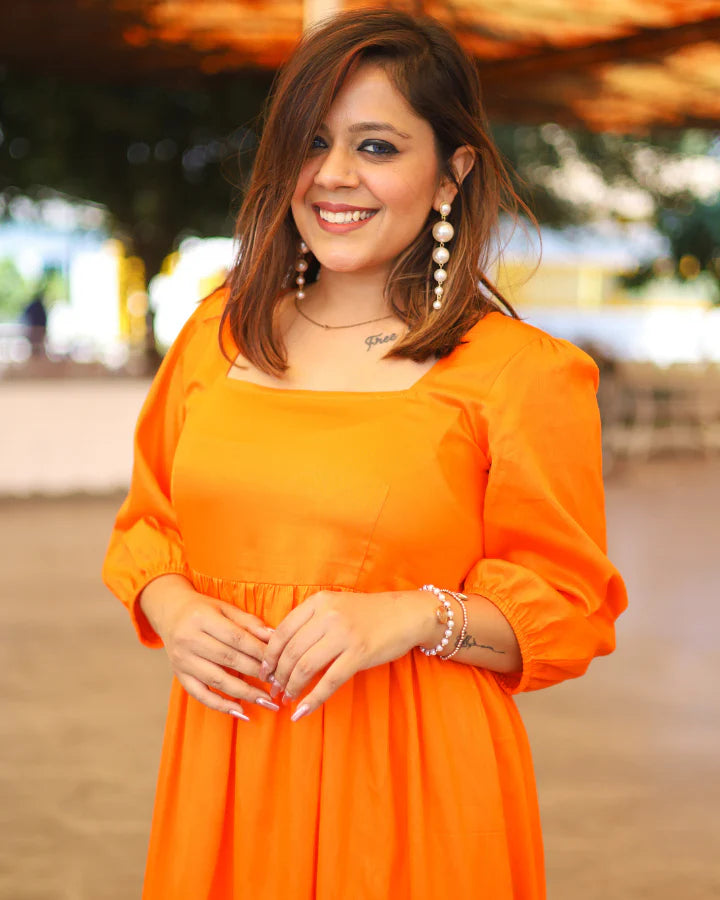 Spanish Orange Tiered Midi Dress