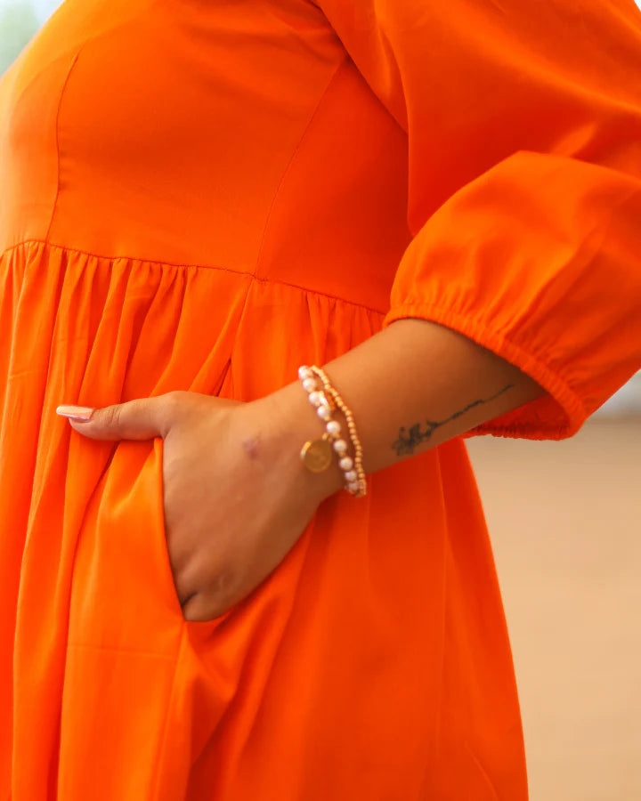 Spanish Orange Tiered Midi Dress