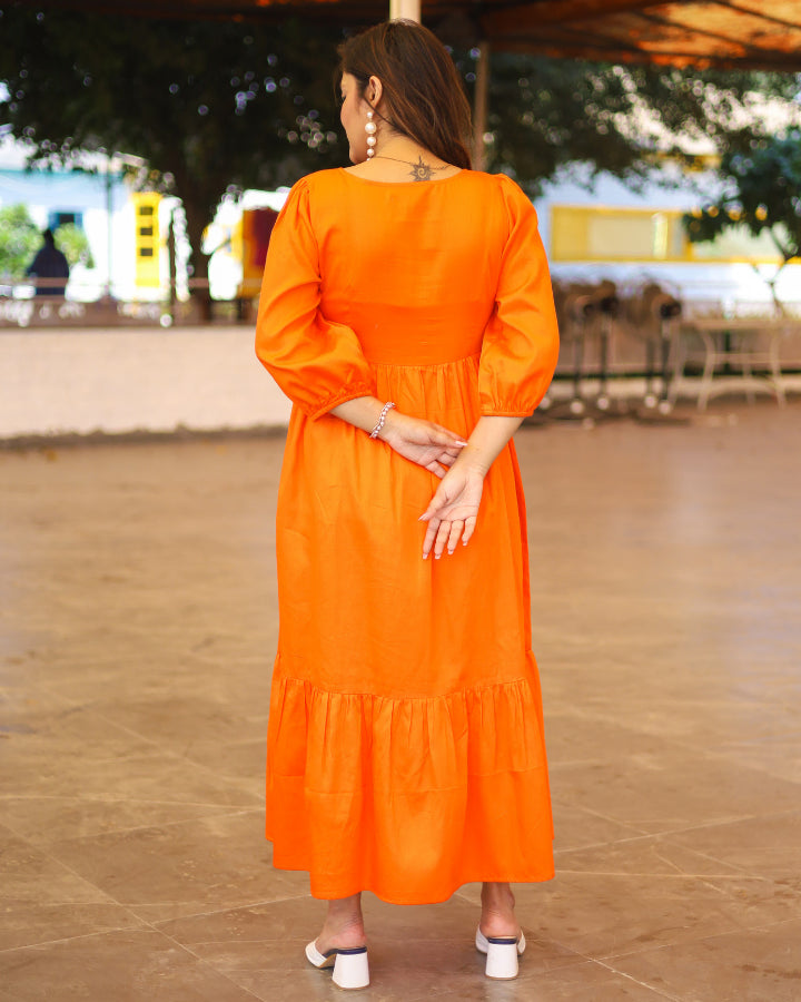 Spanish Orange Tiered Midi Dress