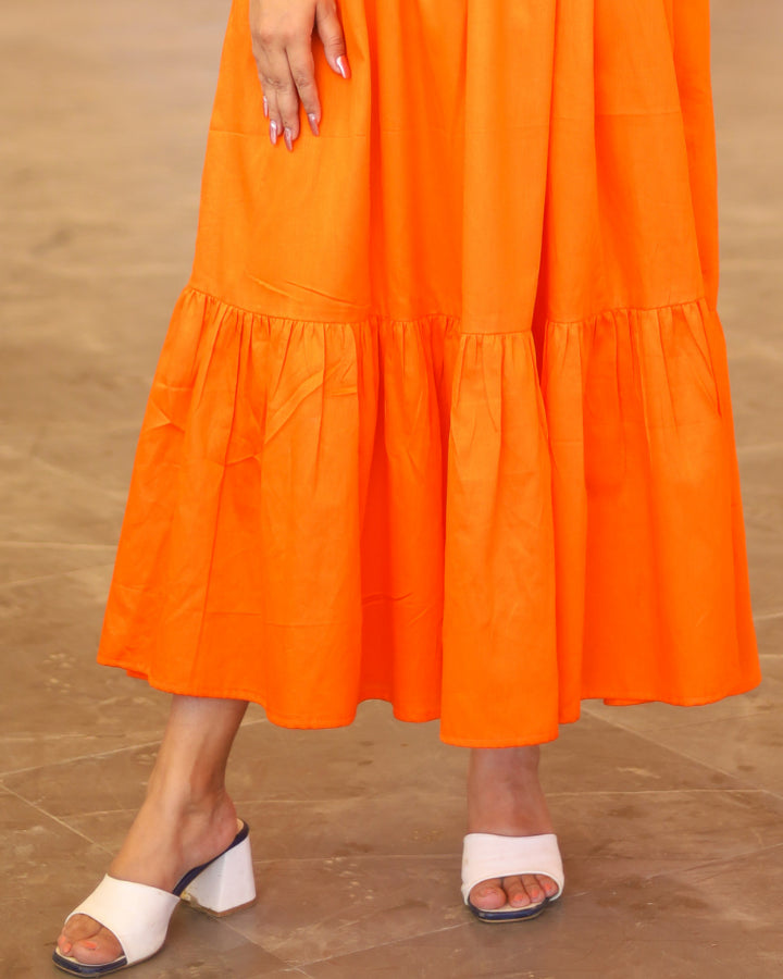Spanish Orange Tiered Midi Dress