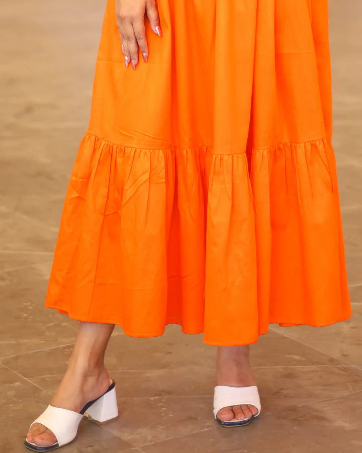 Spanish Orange Tiered Midi Dress