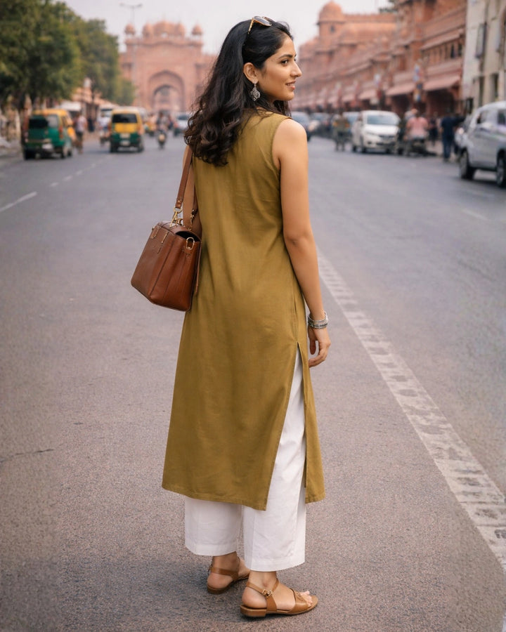 Step Out In Muted Brown Comfort Kurta For Women