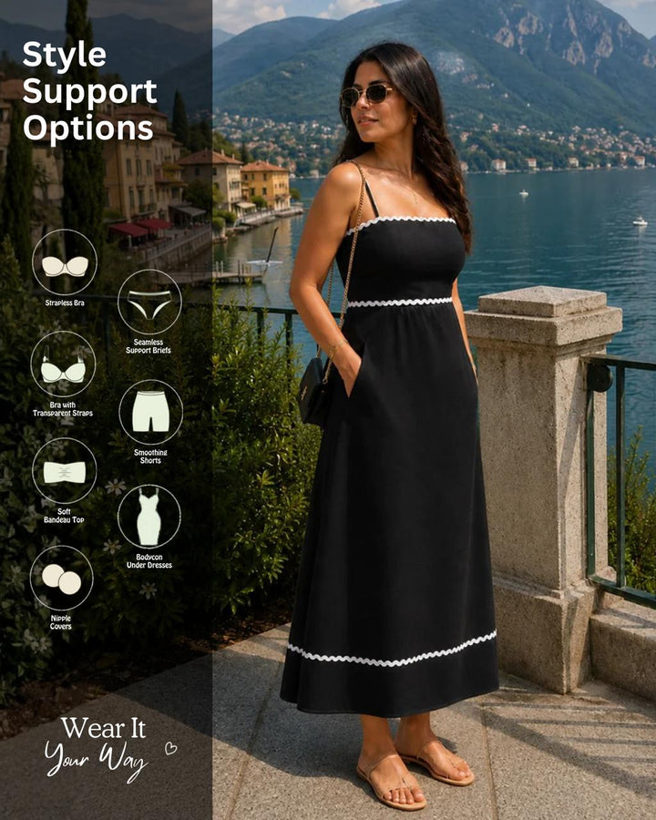Summer Black Women's Dress With Pockets