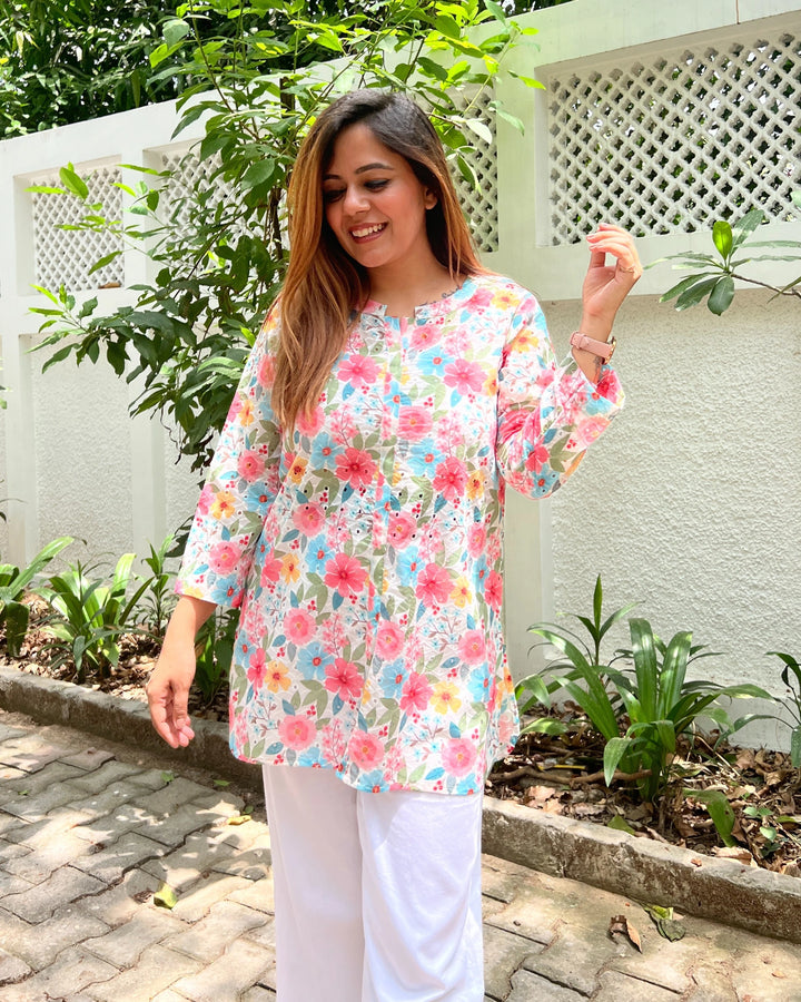 Summer Floral Cotton Shirt For Women