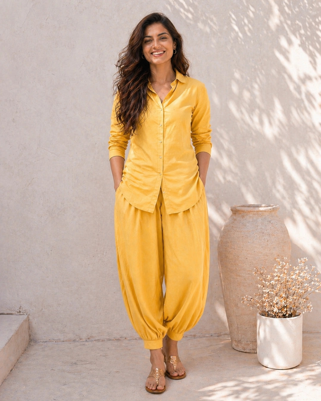 SunMelon Yellow Shirt With Modern Salwar