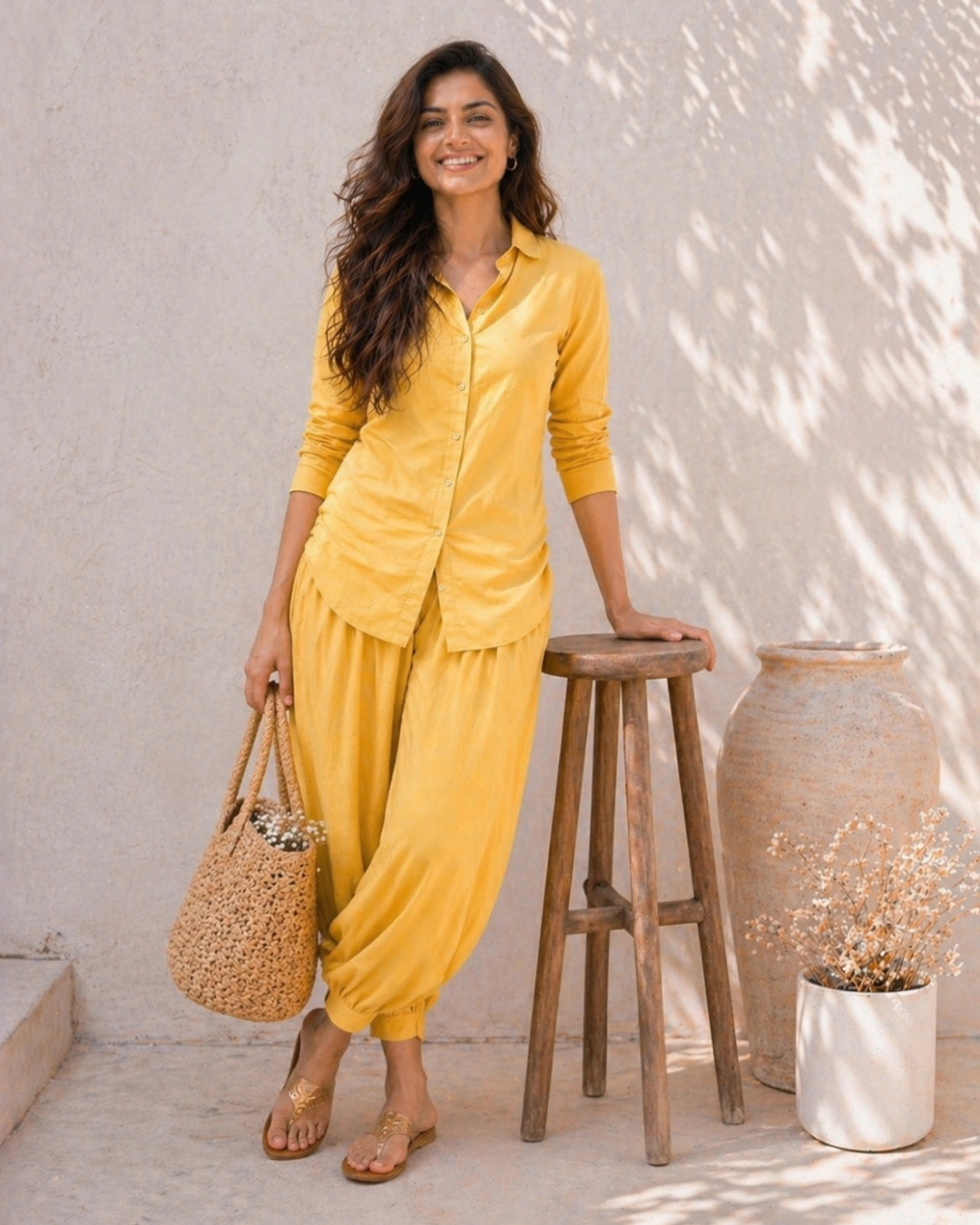 SunMelon Yellow Shirt With Modern Salwar