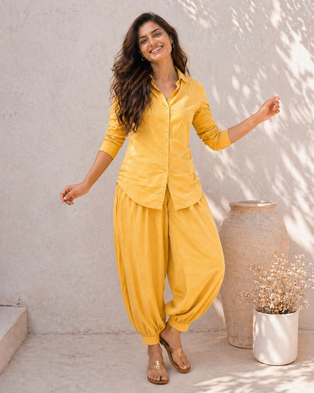 SunMelon Yellow Shirt With Modern Salwar