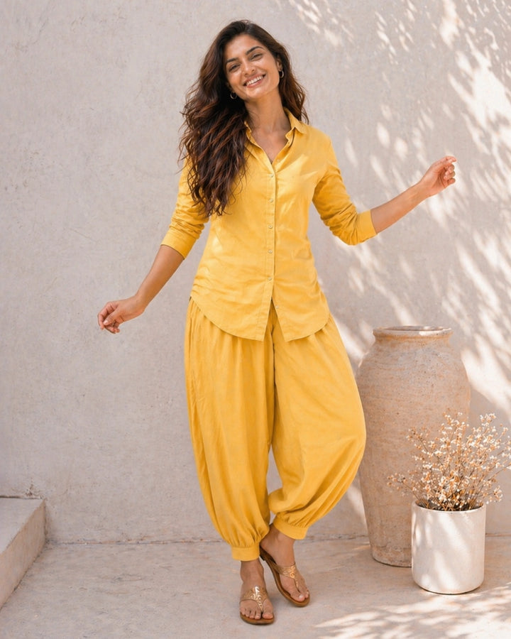 SunMelon Yellow Shirt With Modern Salwar