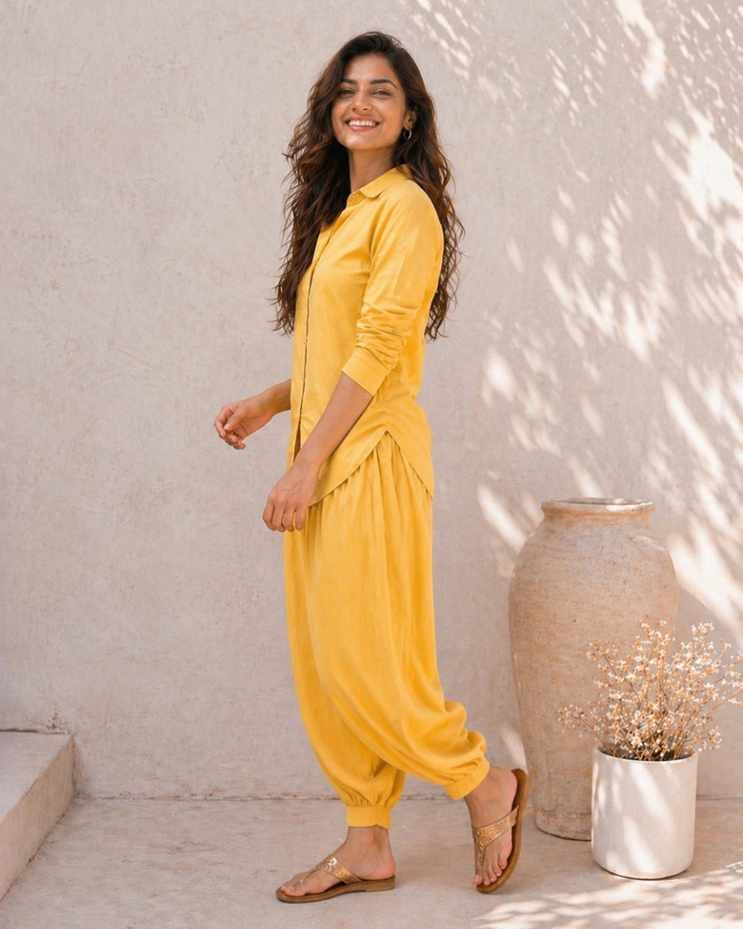 SunMelon Yellow Shirt With Modern Salwar