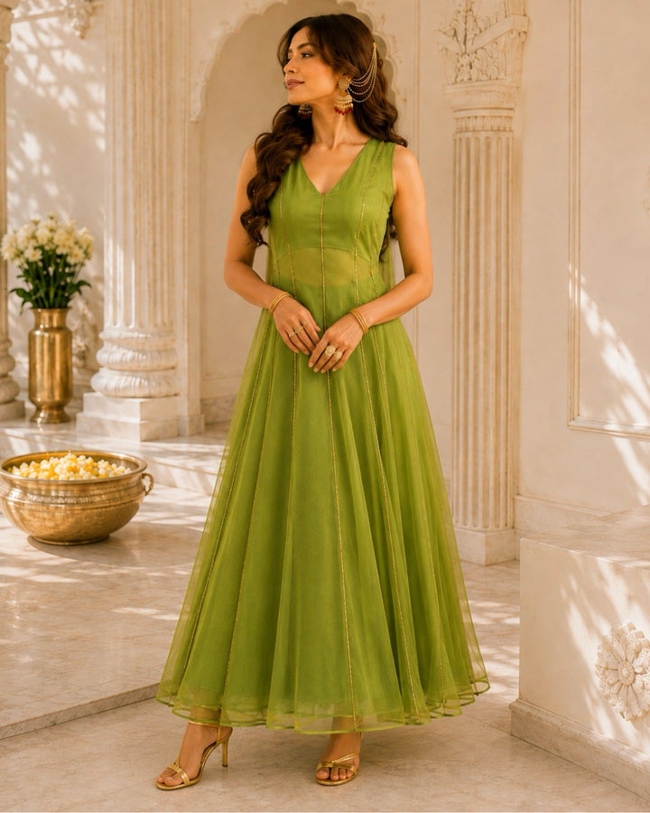 Sunheri Noor Gota Lace Green Dress