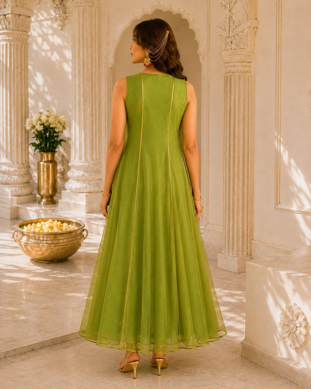Sunheri Noor Gota Lace Green Dress