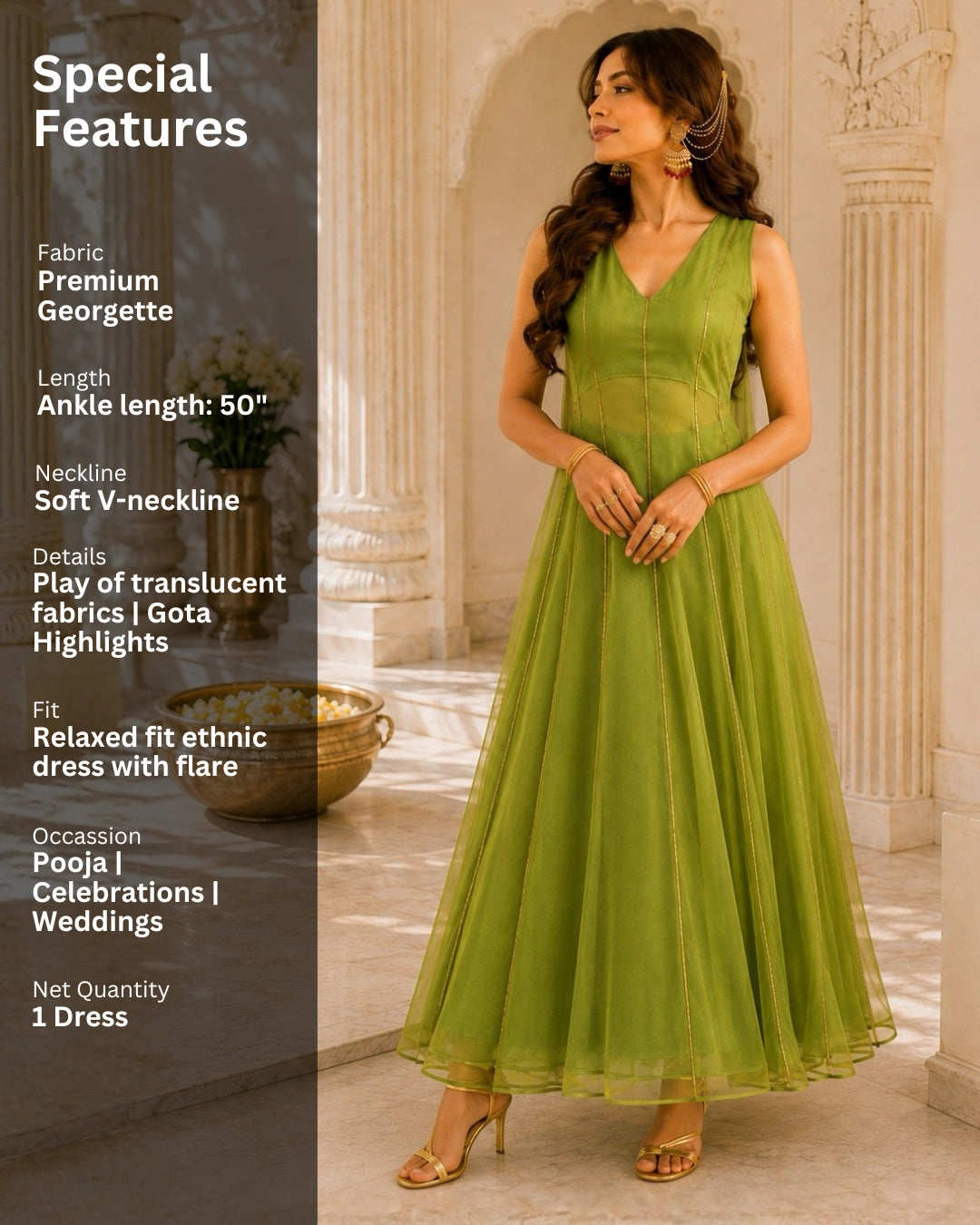 Sunheri Noor Gota Lace Green Dress