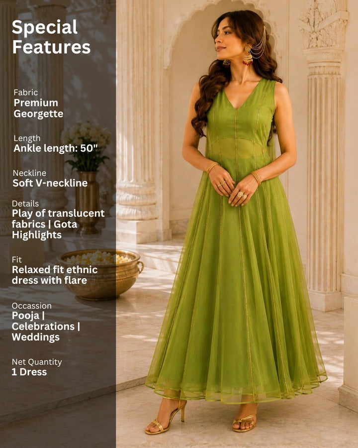 Sunheri Noor Gota Lace Green Dress