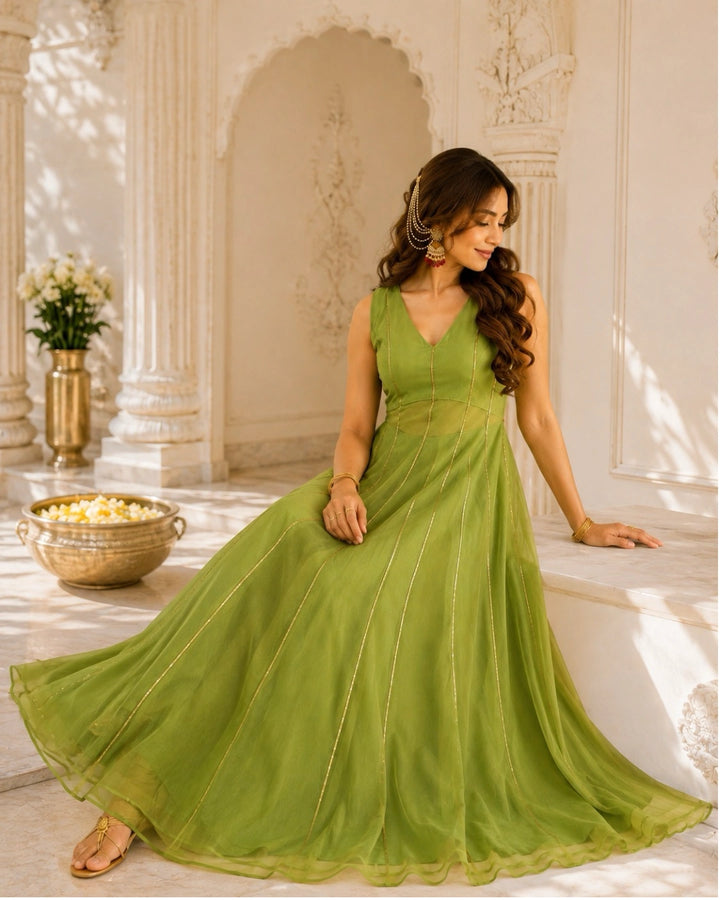 Sunheri Noor Gota Lace Green Dress