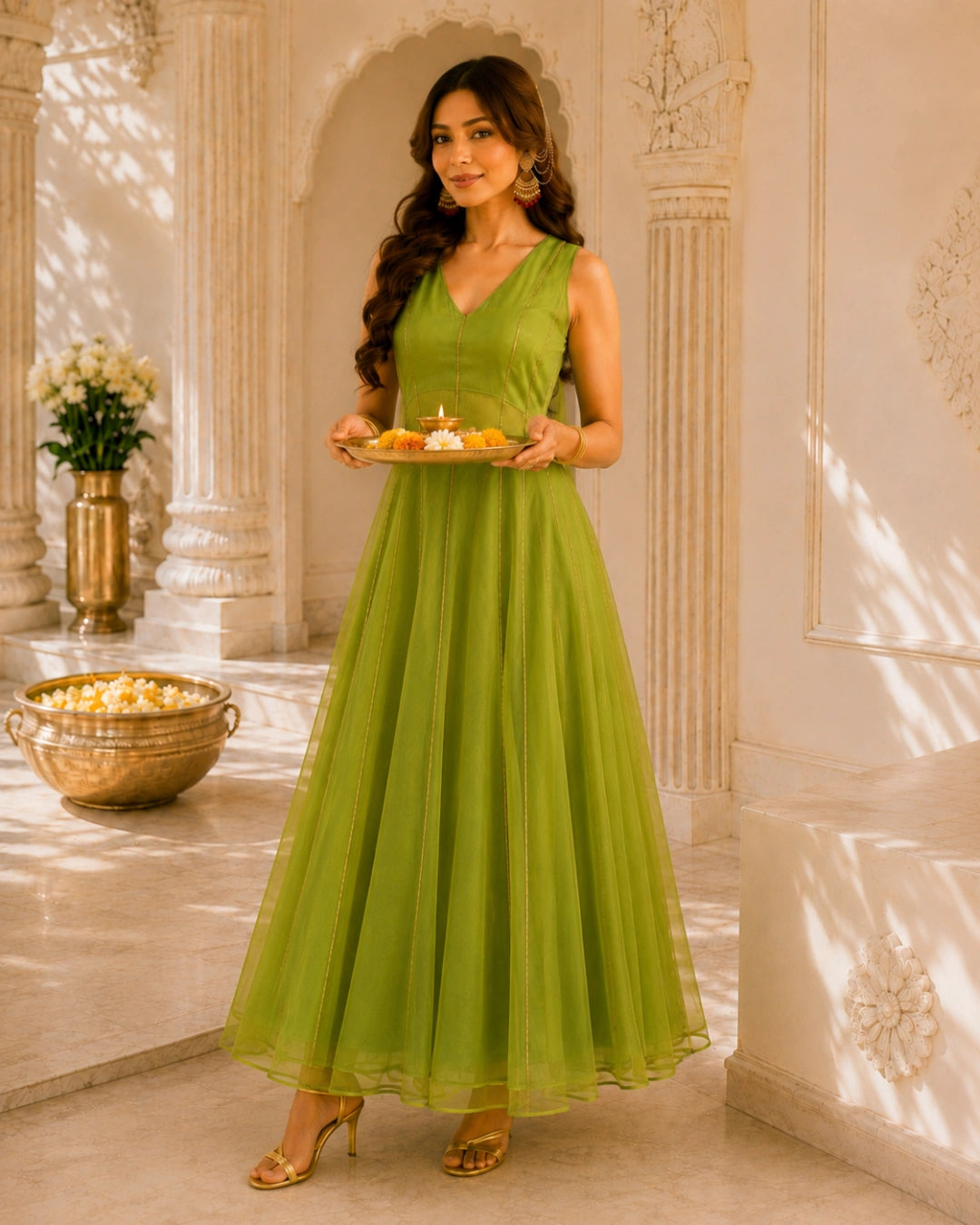 Sunheri Noor Gota Lace Green Dress