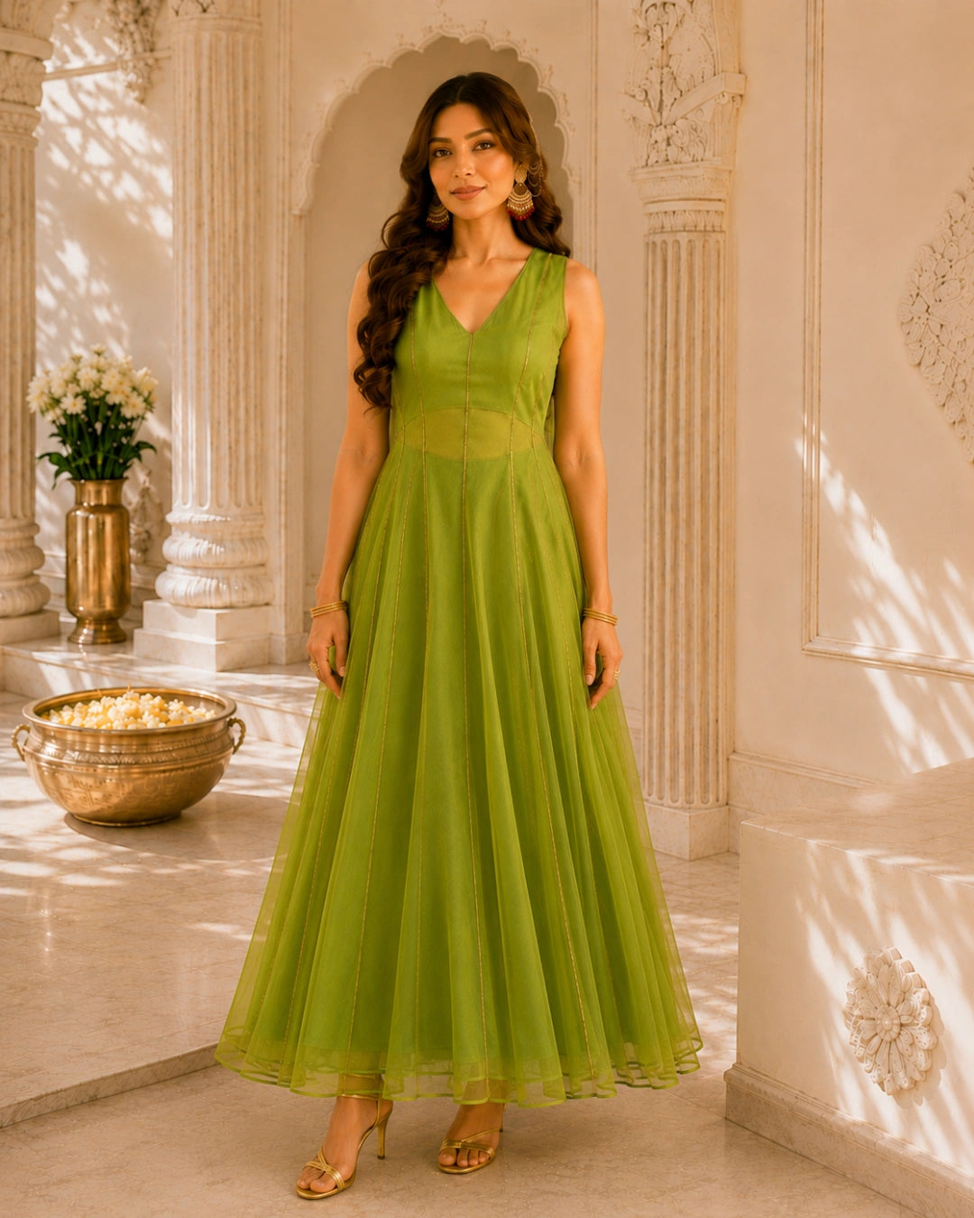Sunheri Noor Gota Lace Green Dress