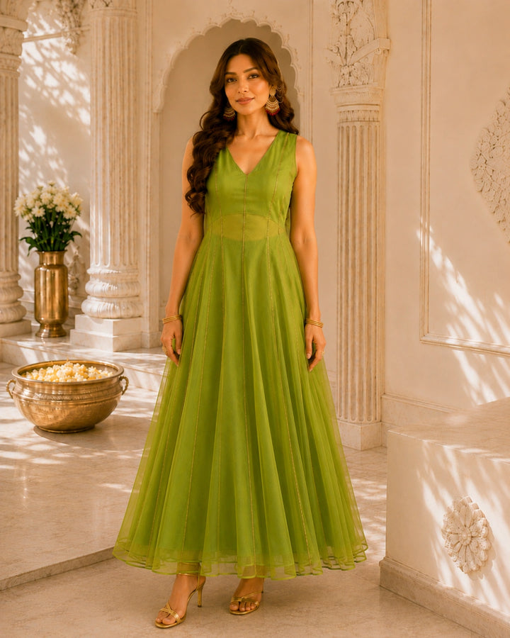Sunheri Noor Gota Lace Green Dress