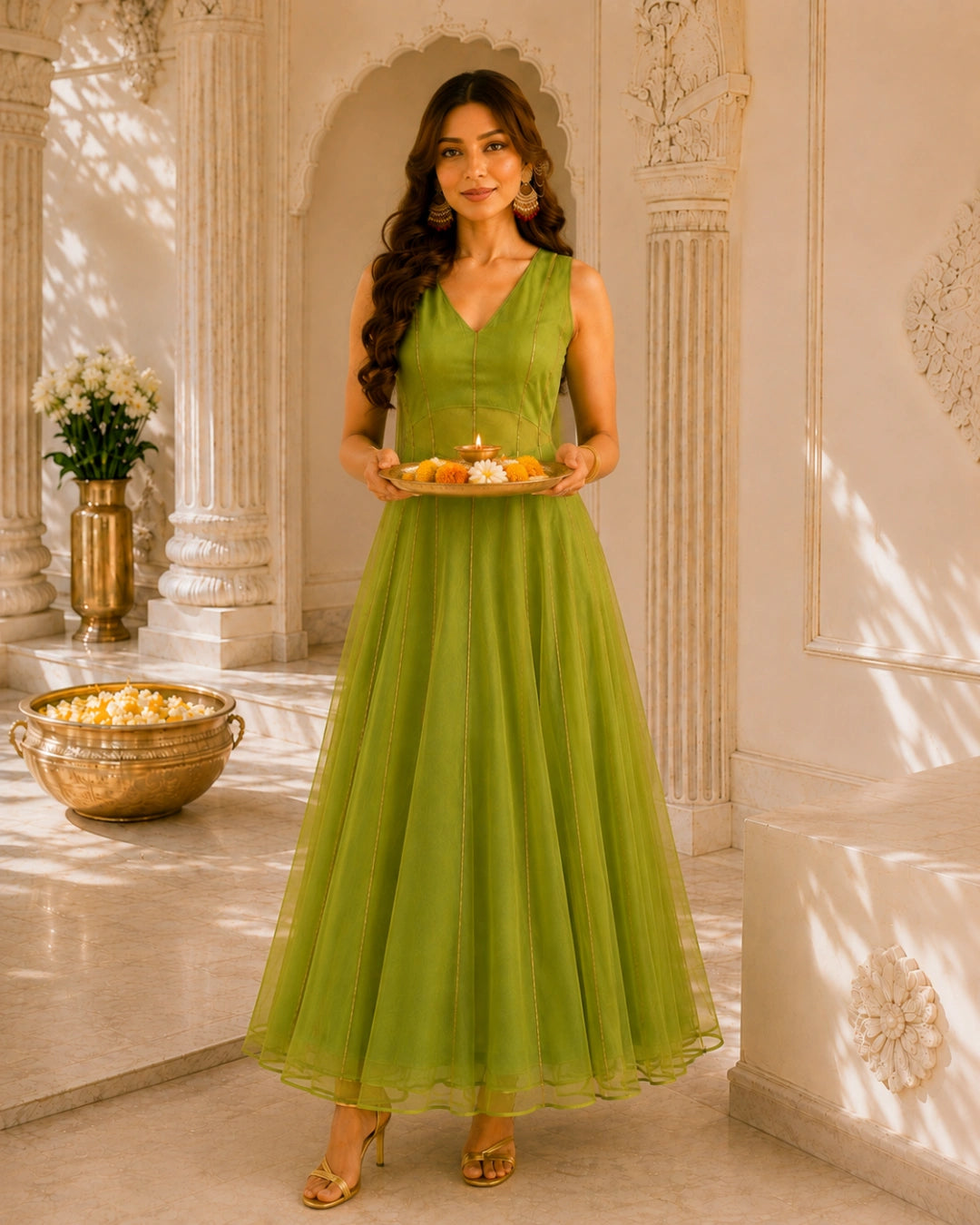 Sunheri Noor Gota Lace Green Dress