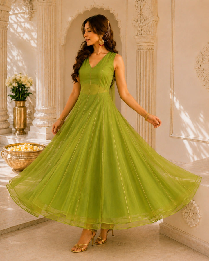 Sunheri Noor Gota Lace Green Dress