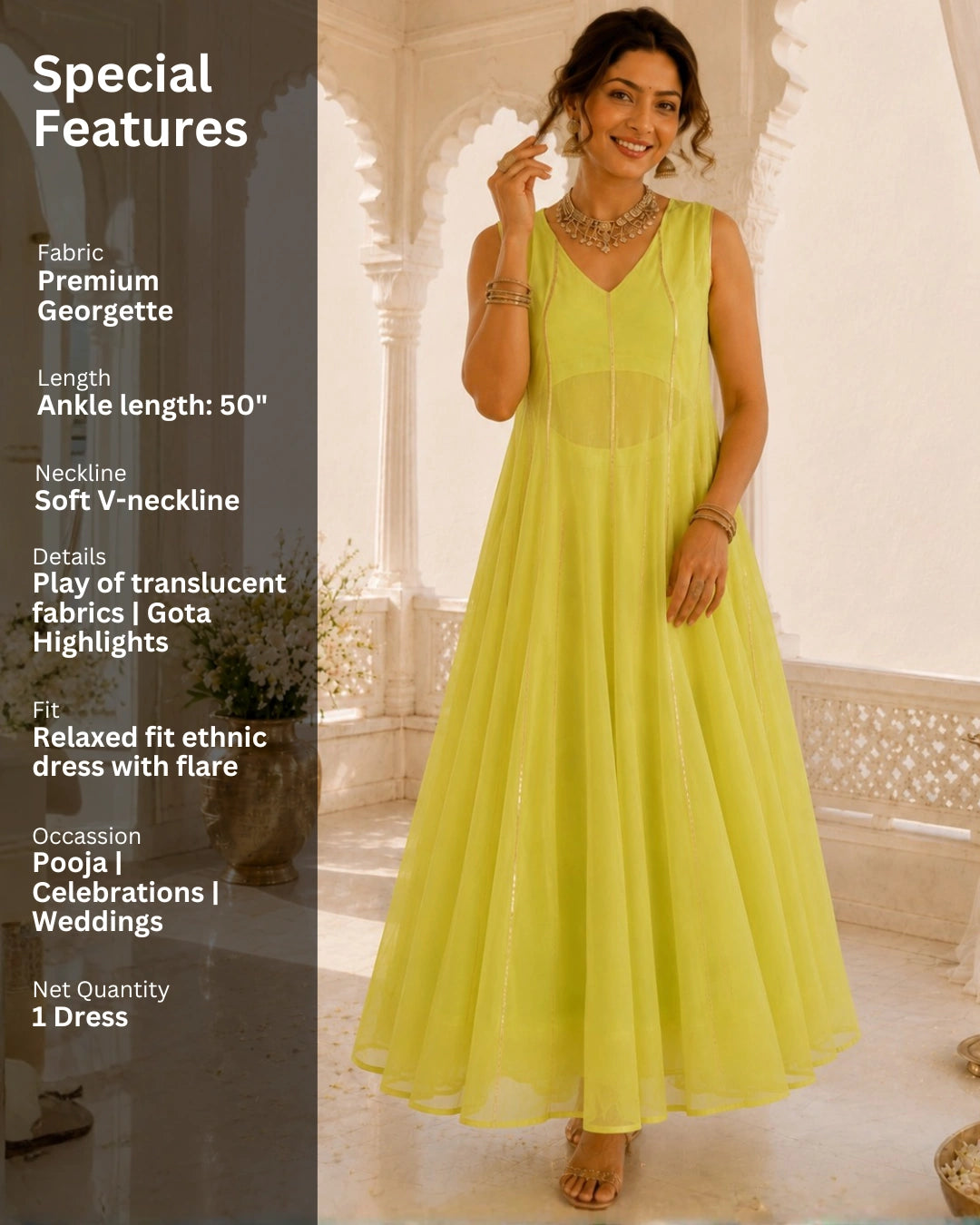 Sunheri Noor Gota Lace Lime Dress