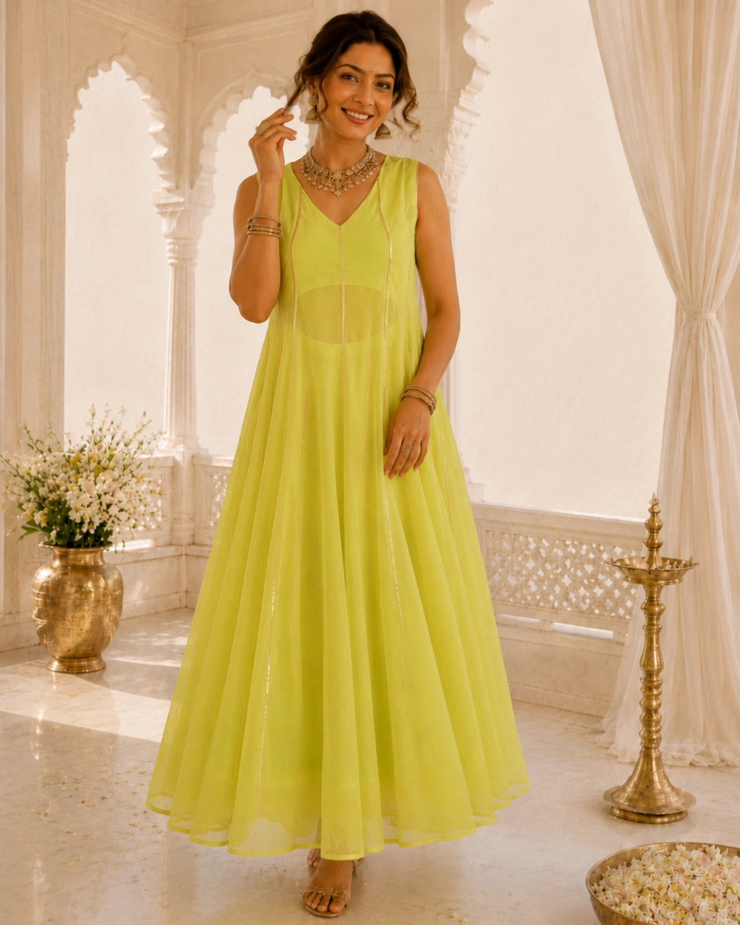 Sunheri Noor Gota Lace Lime Dress