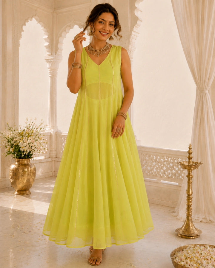 Sunheri Noor Gota Lace Lime Dress
